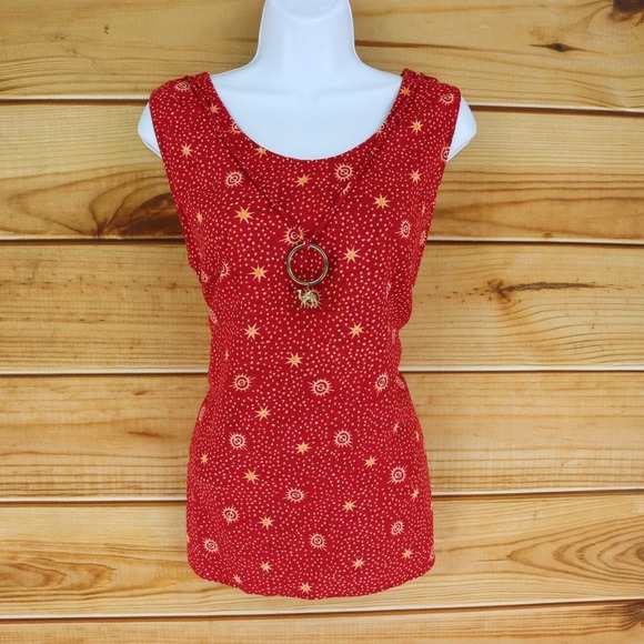 Authentics Tank Top Womens Size XL Red Stars 100% Rayon Sleeveless Camel Pendant - Picture 1 of 7